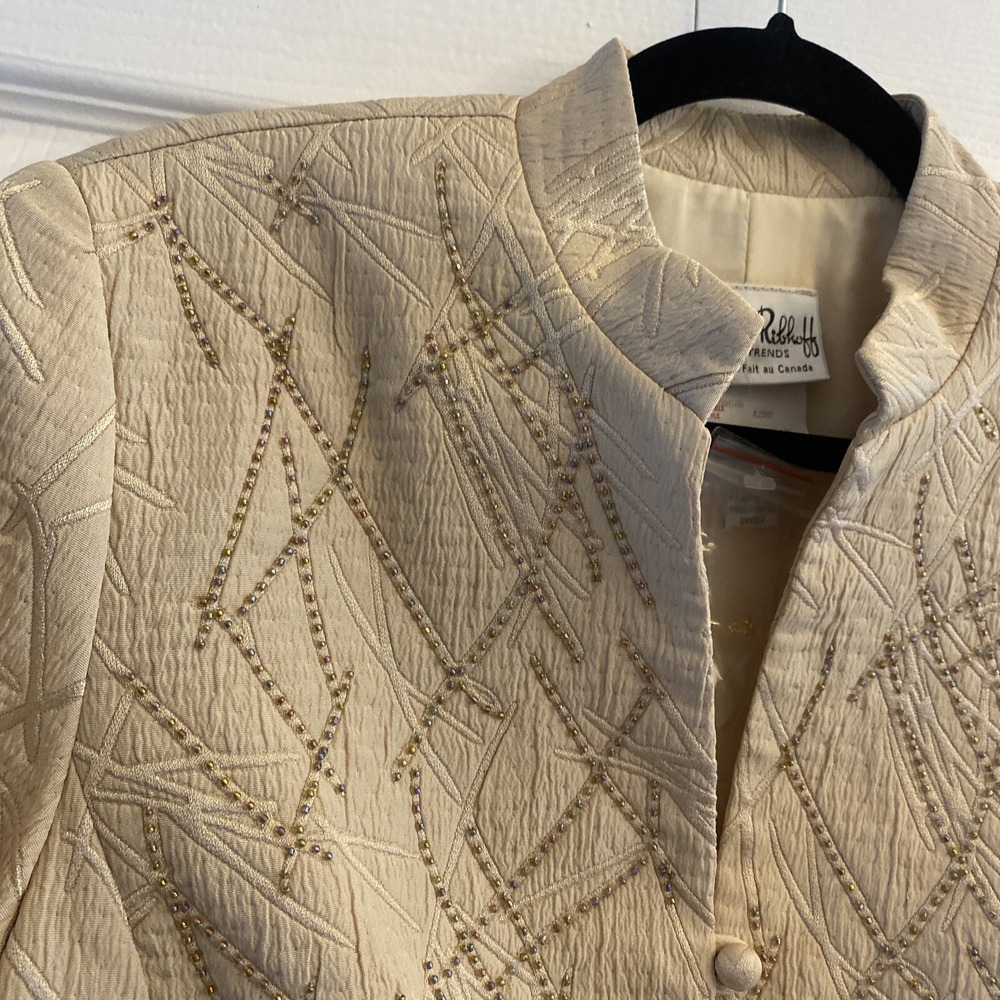 Joseph Ribkoff Womens 8 Trends Beaded Tan Blazer Jacket Old Money Derby Regal - Picture 5 of 14